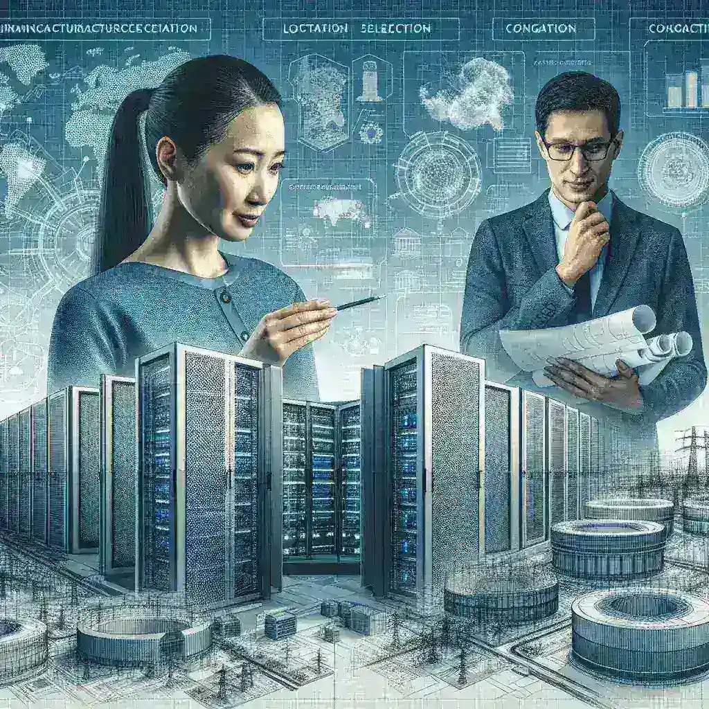 "Visual representation of data center infrastructure for AI development, showcasing advanced technology and strategic location considerations in response to the challenges of building data centers for artificial intelligence."